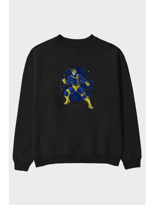 Ankhises Cyclops Ön Baskılı Siyah Oversize Sweatshirt Erkek Kadın Bisiklet Yaka