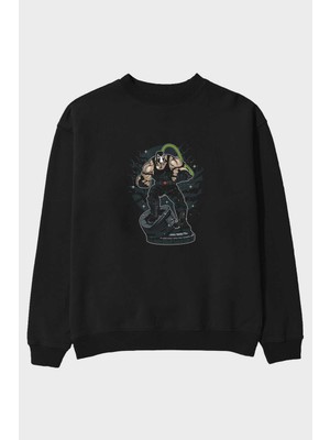 Ankhises Bane 2 Ön Baskılı Siyah Oversize Sweatshirt Erkek Kadın Bisiklet Yaka