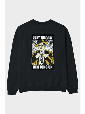 Ankhises The Mask Jong Un Arka Baskılı Siyah Oversize Sweatshirt Erkek Kadın Bisiklet Yaka