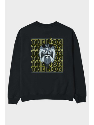 Ankhises The Lion Yazılı Arka Baskılı Siyah Oversize Sweatshirt Erkek Kadın Bisiklet Yaka