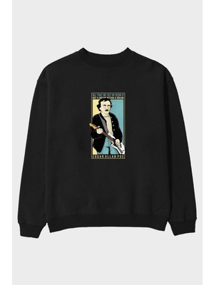Ankhises Edgar Alan Cobain Ön Baskılı Siyah Oversize Sweatshirt Erkek Kadın Bisiklet Yaka