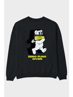 Ankhises Zero Funk Given Bear Arka Baskılı Siyah Oversize Sweatshirt Erkek Kadın Bisiklet Yaka