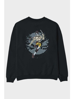 Ankhises Vega Arka Baskılı Siyah Oversize Sweatshirt Erkek Kadın Bisiklet Yaka