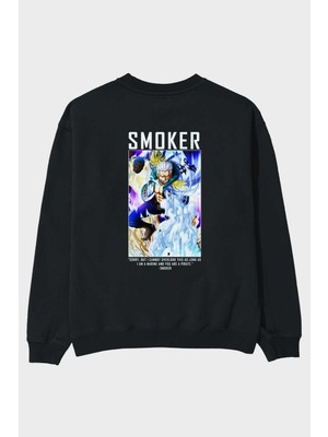 Ankhises Smoker Arka Baskılı Siyah Oversize Sweatshirt Erkek Kadın Bisiklet Yaka