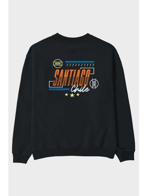 Ankhises Santiago Arka Baskılı Siyah Oversize Sweatshirt Erkek Kadın Bisiklet Yaka