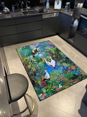 Rugs Modern Karışık Renkli Yapraklar ve Kuş Hayvan Desenli Dekoratif Halı MIRAVIP432