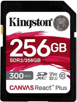 Kingston SDR2-256GB Canvas React Plus SDXC UHS-II 300R-260W U3 V90 for Full HD-4K-8K Hafıza Kartı