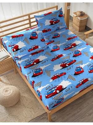 Tek Kişilik Araba Desenli Lastikli Çarşaf Takımı