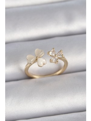 Callerrons Accessories Gold Renk Ayarlanabilir Zirkon Taşlı Kalp Beyaz Mineli Model Kadın Yüzük - EBJ261410W29247