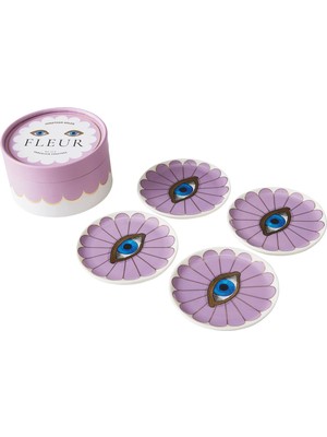 Fleur Bardak Altlıkları – 4'lü Set, Altın Detaylı Porselen Tasarım