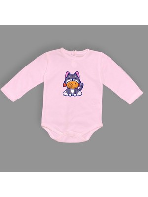 Mnk Baby & Kids Baskılı Balıklı Kedi Bebek Çıtçıtlı Body - MNK0658-PEMBE-2 Yaş