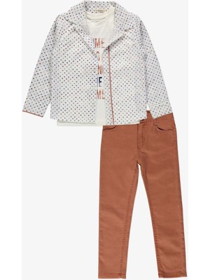 Mnk Baby & Kids Gömlek ,pantolon ,t-Shirt Daire Desen 3parça Erkek Çocuk Takım TTR-01YVRLK