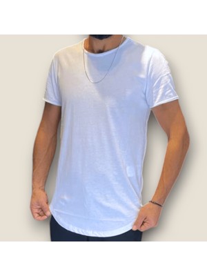 Viento Beyaz Renk Armut Pis Yaka Asimetrik Kesim Basic tshirt