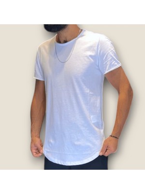 Viento Beyaz Renk Armut Pis Yaka Asimetrik Kesim Basic tshirt