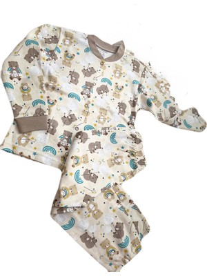 Milays Erkek Çocuk Çıtçıtlı Pijama Takımı (3-6 YAŞ) Pamuktan Ayıcık Desenli