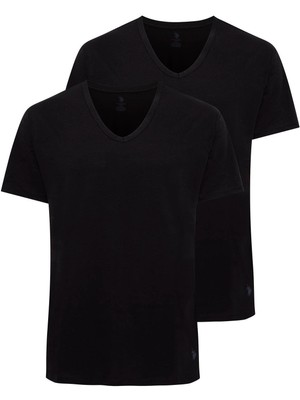 U.S. Polo Assn. 90001 Erkek Battal 2'li V Yaka T-Shirt-Siyah
