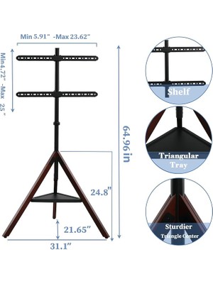 Varsthree Tripod Tv Standı ve Montajı, Zemin Montajlı, Yüksekliği Ayarlanabilir