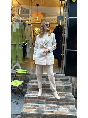 Ceren İrem Boutique 4024 Parlak Ceket-Bej