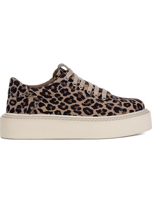 Ayakkabı Fuarı Elit DK34121 Kadın  Deri Klasik Sneaker Leopar