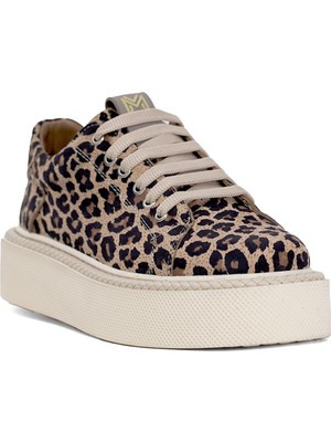 Ayakkabı Fuarı Elit DK34121 Kadın  Deri Klasik Sneaker Leopar