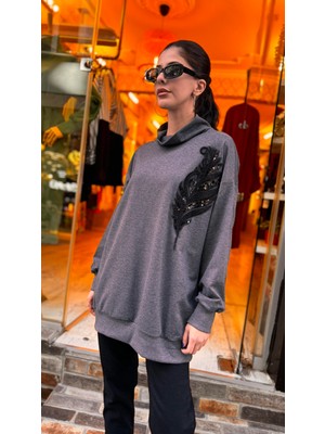 Ceren İrem Boutique 1144 Nakışlı Sweat-Antrasit