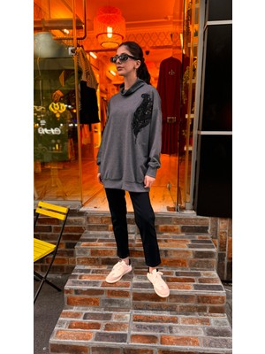 Ceren İrem Boutique 1144 Nakışlı Sweat-Antrasit