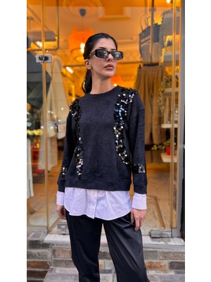 Ceren İrem Boutique 4653 Pullu Angora Tunik-Siyah