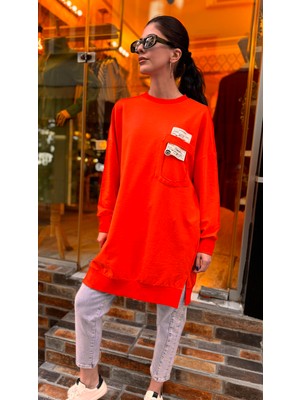 Ceren İrem Boutique 10597 Cep Detaylı Sweat-Turuncu