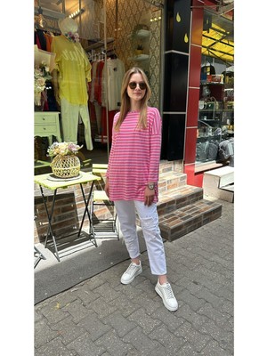 Ceren İrem Boutique 3183 Kalın Çizgili Sweat-Pembe