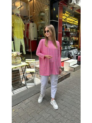 Ceren İrem Boutique 3183 Kalın Çizgili Sweat-Pembe