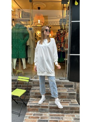 Ceren İrem Boutique 30644 Basic Sweat-Beyaz