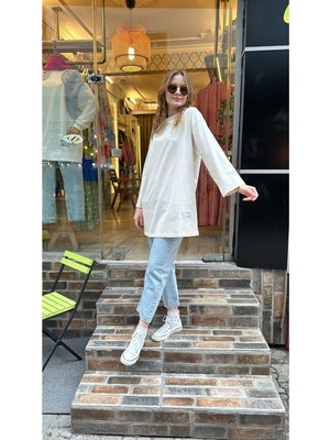 Ceren İrem Boutique 24155 Basic Penye Sweat-Kemik