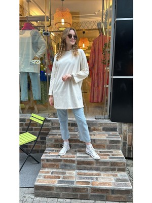 Ceren İrem Boutique 24155 Basic Penye Sweat-Kemik