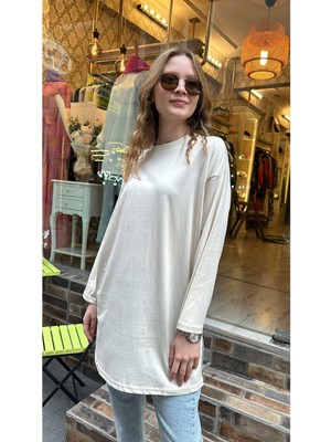 Ceren İrem Boutique 24155 Basic Penye Sweat-Kemik