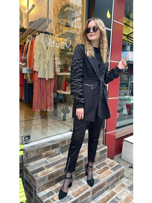 Ceren İrem Boutique 4316 Kol Saten Ceket-Siyah