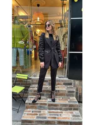 Ceren İrem Boutique 4316 Kol Saten Ceket-Siyah