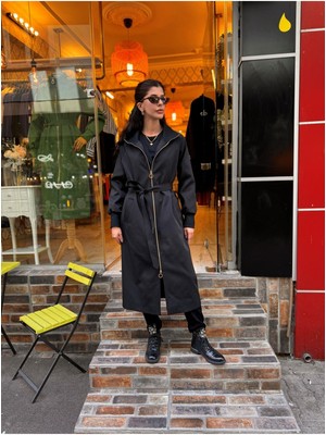 Ceren İrem Boutique 4552 Fermuarlı Trençkot-Siyah