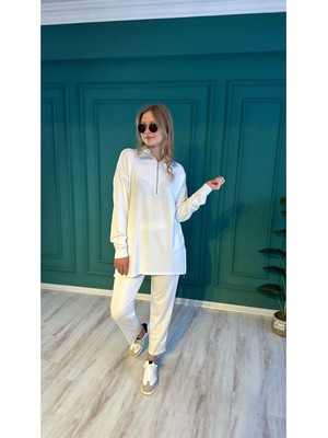 Ceren İrem Boutique 4471 Shine Yaka Takım-Ekru