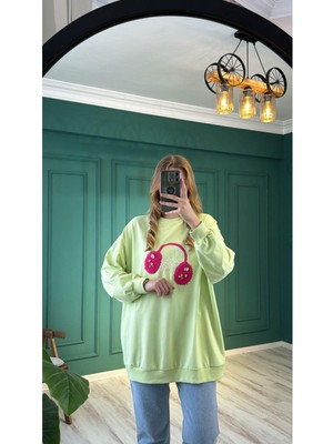 Ceren İrem Boutique 33303 Taş Peluş Detay Sweat-Neon