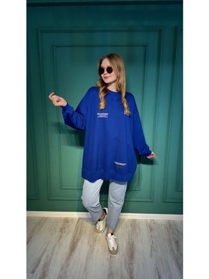 Ceren İrem Boutique 33570 Yazılı Basic Sweat-Lacivert