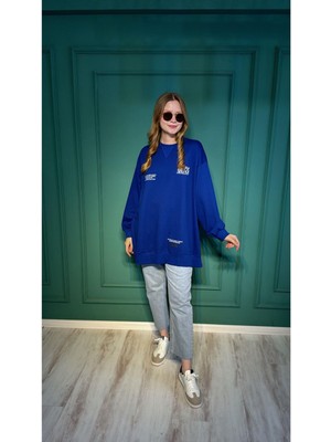 Ceren İrem Boutique 33570 Yazılı Basic Sweat-Lacivert