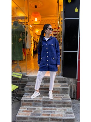 Ceren İrem Boutique 4575 Angora Ceket-Lacivert