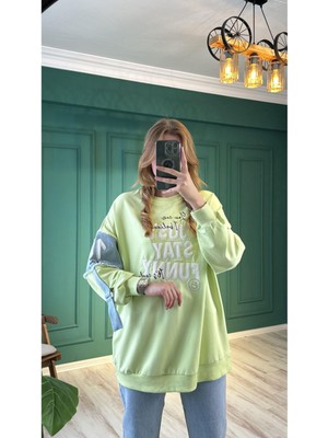 Ceren İrem Boutique 33236 Denim Detay Sweat-Neon