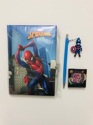 Kırtasiye Seti Örümcek Adam ( Spider-Man Kilitli Hatıra Defteri - Uçlu Kalem - Silgi )