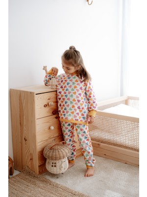 1.0 Tog Çocuk Pijama Takımı - Renkli Kalp Desenli