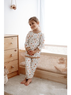 1.0 Tog Çocuk Pijama Takımı - Bohem Kalp Desenli