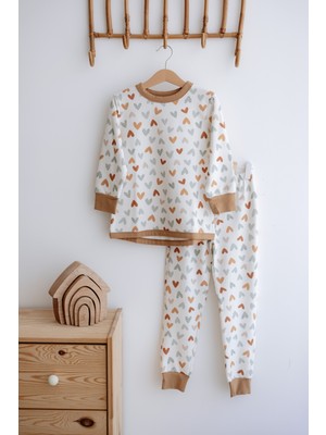 1.0 Tog Çocuk Pijama Takımı - Bohem Kalp Desenli