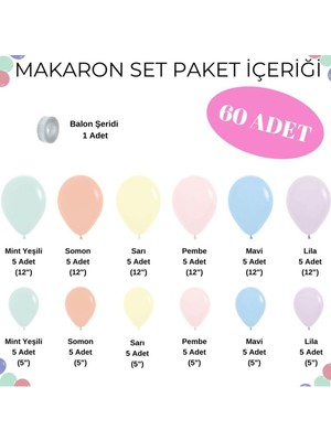 Konsept Sepeti 60 Adet Makaron Balon Zincir Seti Mint Yeşili Somon Sarı Pembe Mavi Lila Balon Doğum Günü Setleri