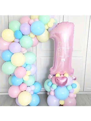 Konsept Sepeti 60 Adet Makaron Balon Zincir Seti Mint Yeşili Somon Sarı Pembe Mavi Lila Balon Doğum Günü Setleri