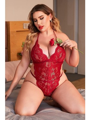 Inobag Kırmızı Dantelli Büyük Beden Babydoll Gecelik